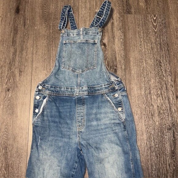 Old Navy Womens Blue Straight Leg Overalls Denim Jeans Size 10 Slight Distressed - Picture 3 of 8